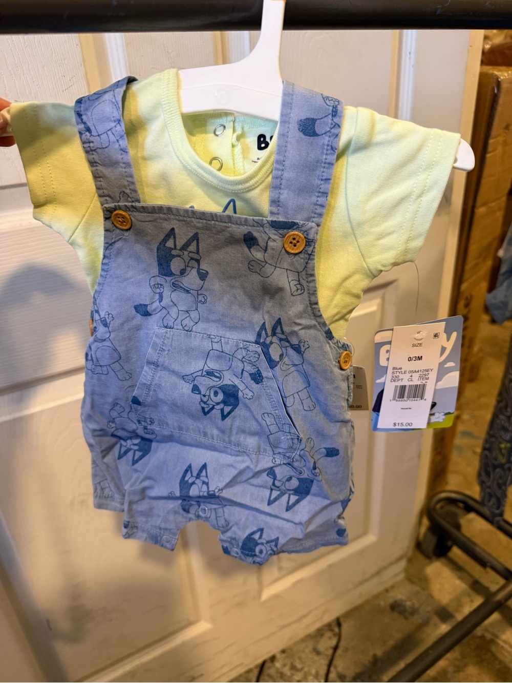 Bluey Printed Overalls & Light Yellow Tee Matching Set - Kids